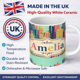 Personalized Custom Name Colorful Stylized Cityscape Buildings Illustration Seamless Pattern 11oz Ceramic Coffee Tea Mug White Large Handle