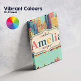 Personalised Name Colorful Stylized Cityscape Custom Unique Gift Idea Modern Room Accent Canvas Wall Art Print Decor Picture Ready to Hang