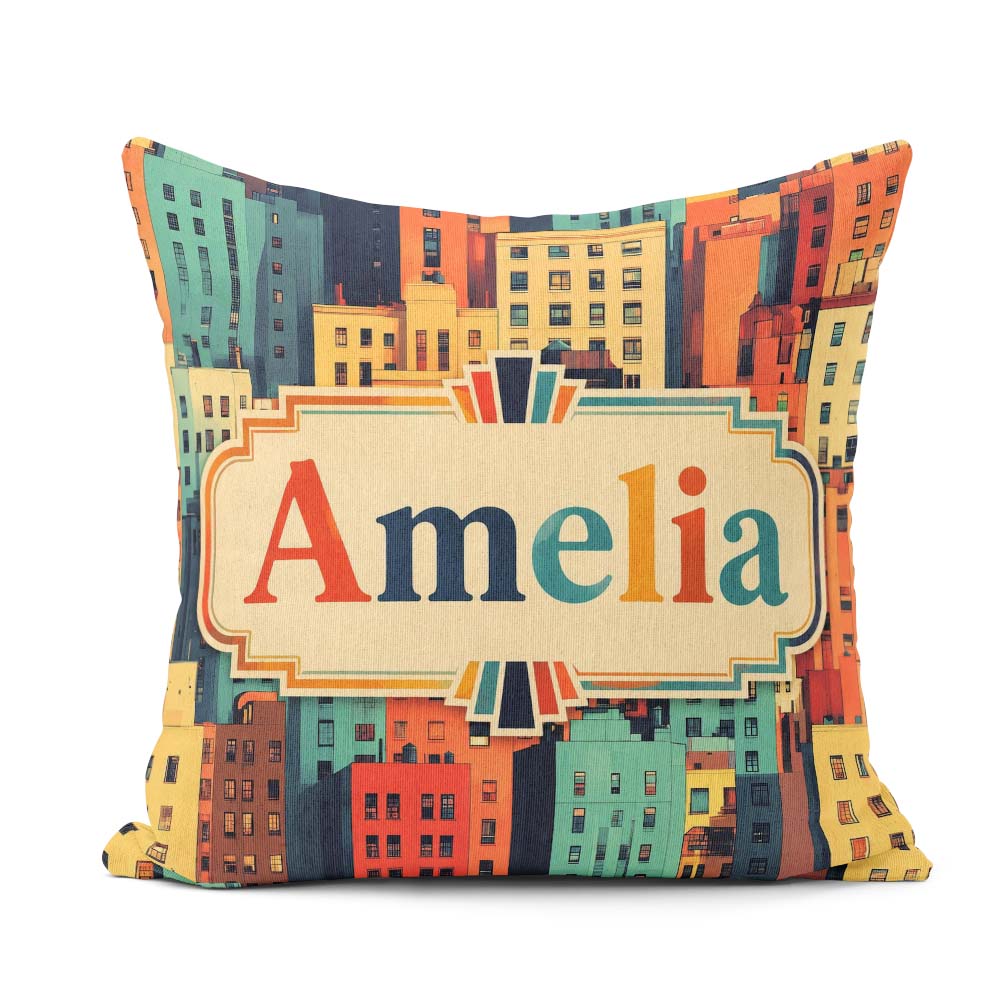 Custom Name Abstract Vibrant Cityscape Geometric Style Seamless Square Filled Cushion Throw Pillow Sofa Bed Home Decor Zip Washable UK Made