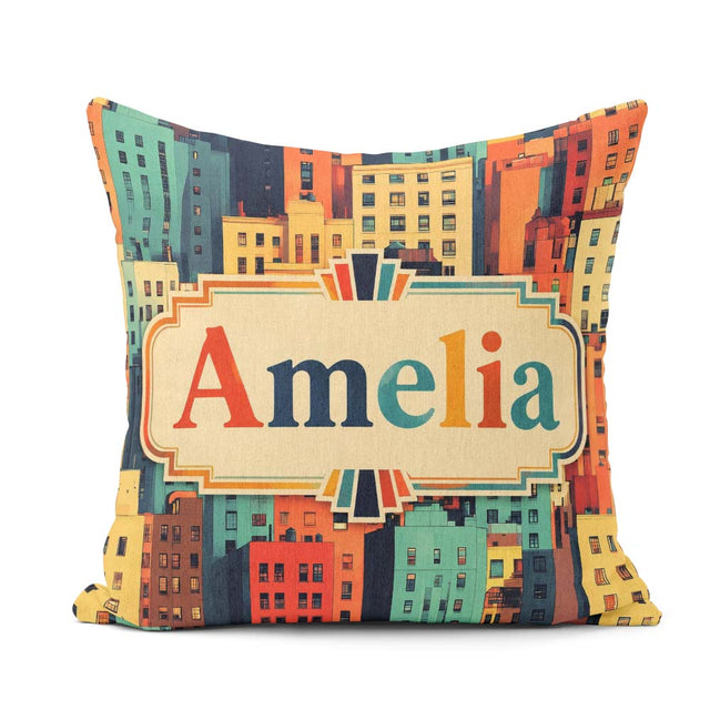 Custom Name Abstract Vibrant Cityscape Geometric Style Seamless Square Filled Cushion Throw Pillow Sofa Bed Home Decor Zip Washable UK Made