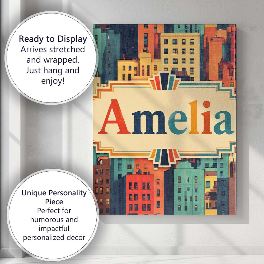 Personalised Name Abstract Vibrant Cityscape Custom Bespoke  Contemporary Display Canvas Wall Art Print Decor Picture Ready to Hang