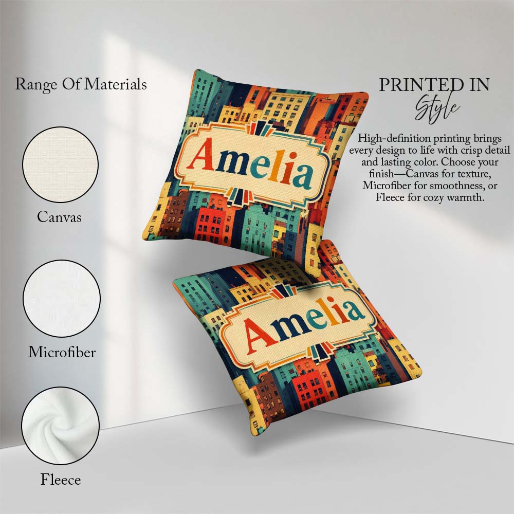 Custom Name Abstract Vibrant Cityscape Geometric Style Seamless Square Filled Cushion Throw Pillow Sofa Bed Home Decor Zip Washable UK Made