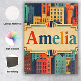 Personalised Name Abstract Vibrant Cityscape Custom Bespoke  Contemporary Display Canvas Wall Art Print Decor Picture Ready to Hang