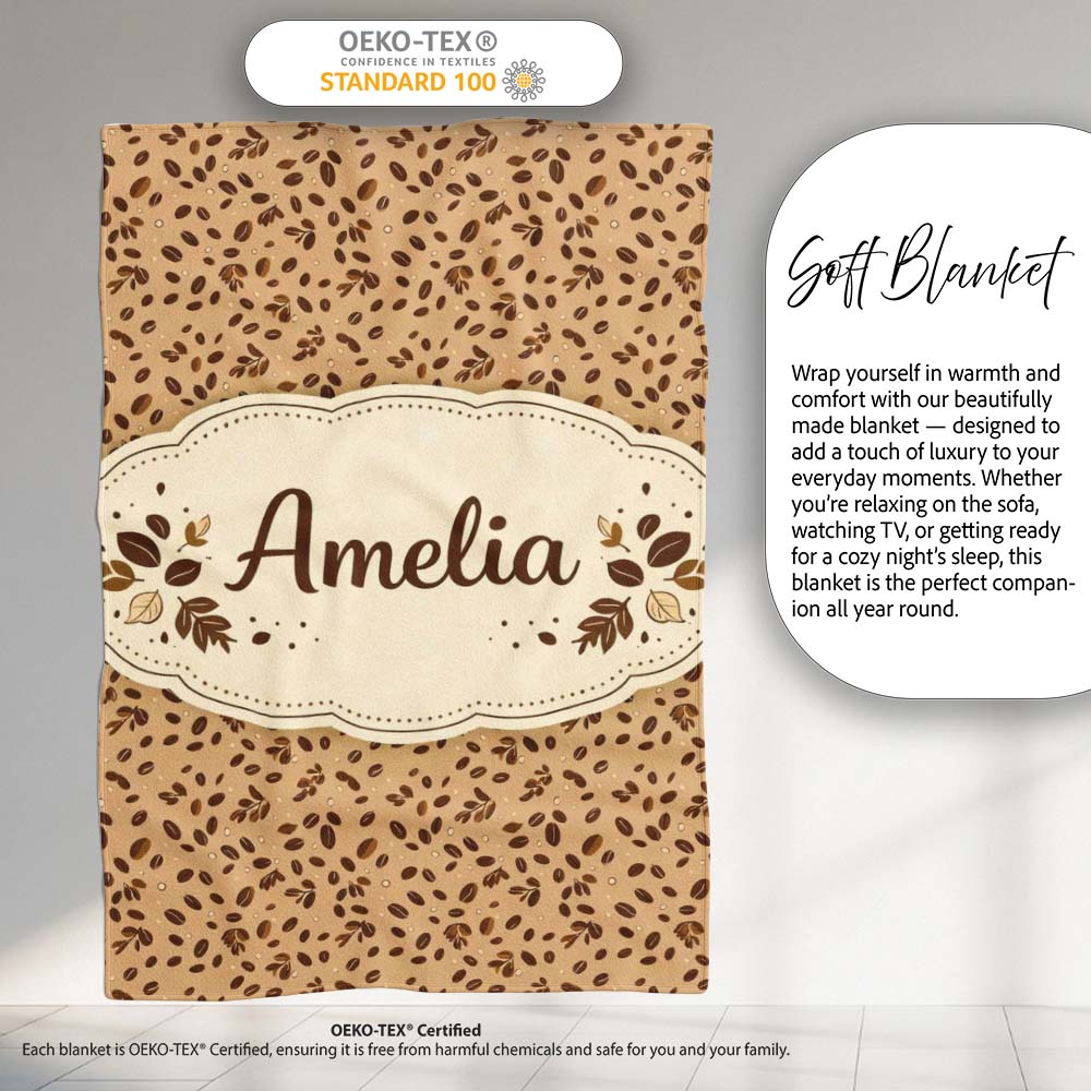 Coffee Beans Rich Brown Dense Seamless Pattern Perfect Gift for Her  Personalised Custom Name Super Soft Fleece Blanket Bed Sofa Throw