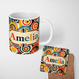 Personalized Custom Name Circle Geometric Abstract Pattern Bold Color Seamless Name Cute 11oz Ceramic Coffee Tea Mug White Large Handle