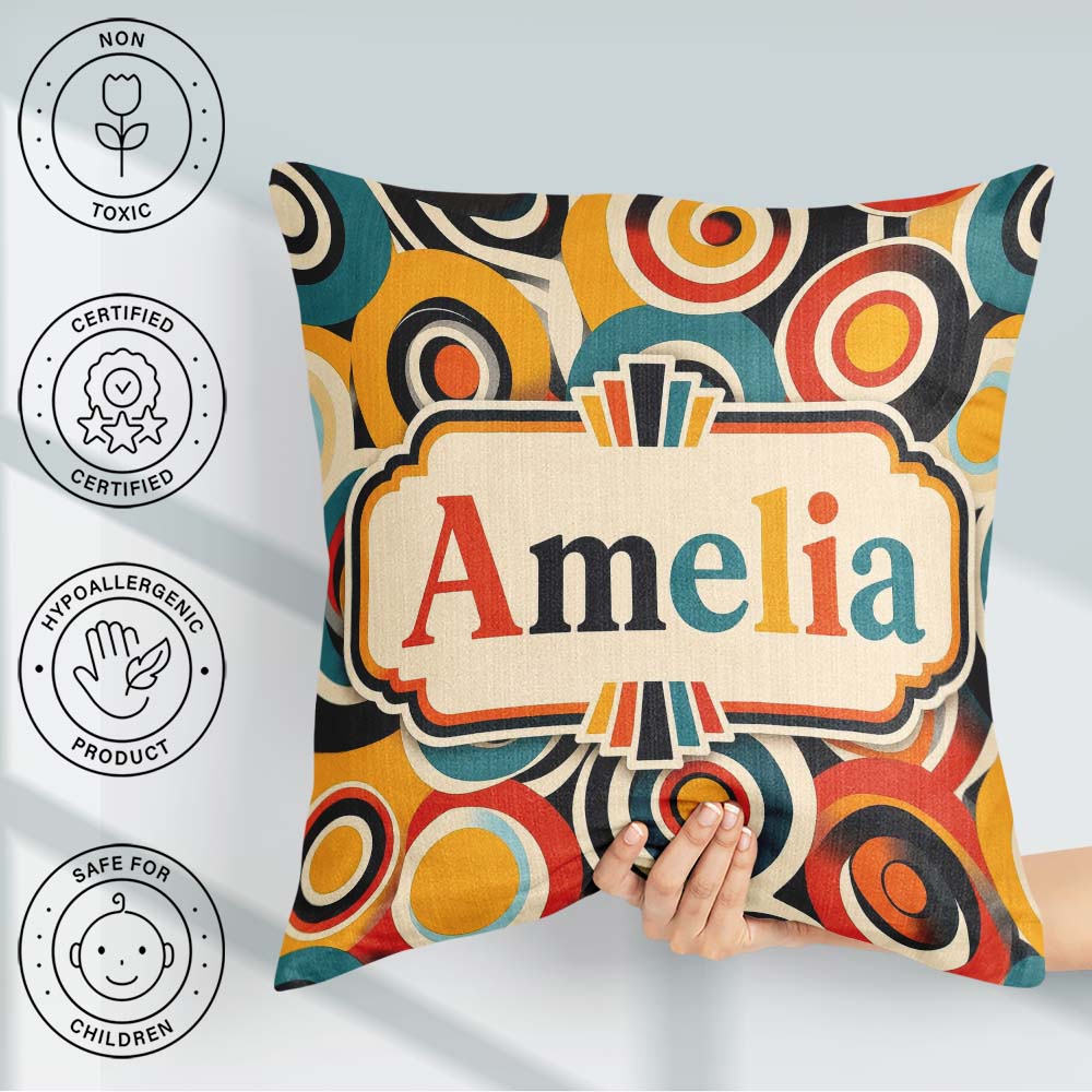 Custom Name Circle Geometric Abstract Pattern Bold Seamless Name Square Filled Cushion Throw Pillow Sofa Bed Home Decor Zip Washable UK Made