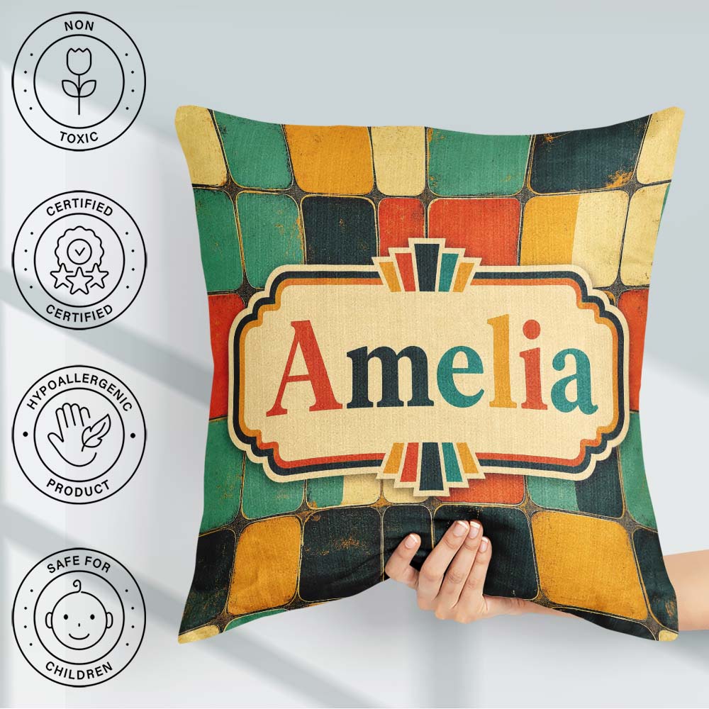 Custom Name Rounded Square Color Grid Pattern Seamless Name Cute Square Filled Cushion Throw Pillow Sofa Bed Home Decor Zip Washable UK Made