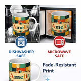 Personalized Custom Name Rounded Square Color Grid Pattern Texture Seamless Name Cute Unique 11oz Ceramic Coffee Tea Mug White Large Handle