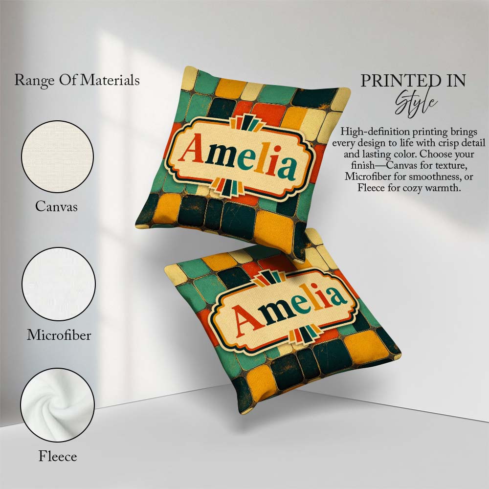 Custom Name Rounded Square Color Grid Pattern Seamless Name Cute Square Filled Cushion Throw Pillow Sofa Bed Home Decor Zip Washable UK Made