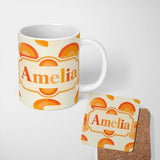 Personalized Custom Name Minimal Abstract Half Circle Sunset Pattern Seamless Name Cute 11oz Ceramic Coffee Tea Mug White Large Handle