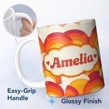Personalized Custom Name Rainbow Arch Layered Scallop Pattern Seamless Custom Name Cute 11oz Ceramic Coffee Tea Mug White Large Handle