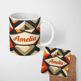 Personalized Custom Name Modern Geometric Diamond Abstract Pattern Bold Shapes Seamless Name 11oz Ceramic Coffee Tea Mug White Large Handle