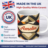 Personalized Custom Name Modern Geometric Diamond Abstract Pattern Bold Shapes Seamless Name 11oz Ceramic Coffee Tea Mug White Large Handle