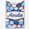 Modern Hexagon Geometric Pattern Soft Blue Pink Tones Seamless Name  Personalised Custom Name Super Soft Fleece Blanket Bed Sofa Throw