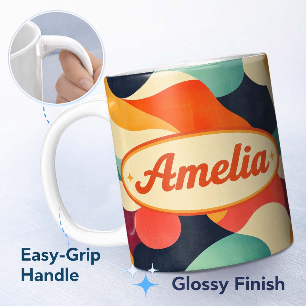 Personalized Custom Name Abstract Organic Fluid Shapes Color Flow Seamless Pattern Custom 11oz Ceramic Coffee Tea Mug White Large Handle