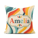 Custom Name Wavy Stripes Color Flow Abstract Seamless Name Cute Square Filled Cushion Throw Pillow Sofa Bed Home Decor Zip Washable UK Made
