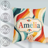 Custom Name Wavy Stripes Color Flow Abstract Seamless Name Cute Square Filled Cushion Throw Pillow Sofa Bed Home Decor Zip Washable UK Made