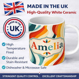 Personalized Custom Name Wavy Stripes Color Flow Abstract Pattern Seamless Name Cute Unique 11oz Ceramic Coffee Tea Mug White Large Handle