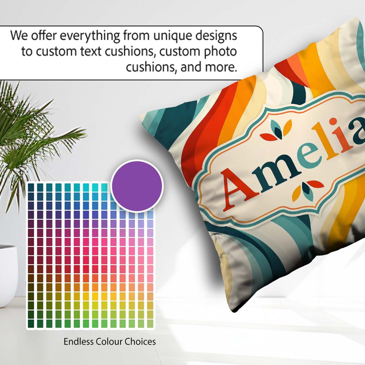 Custom Name Wavy Stripes Color Flow Abstract Seamless Name Cute Square Filled Cushion Throw Pillow Sofa Bed Home Decor Zip Washable UK Made