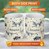 Personalized Custom Name Cute Baby Bats with Stars Night Sky Beige Background Seamless 11oz Ceramic Coffee Tea Mug White Large Handle
