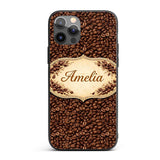 Realistic Roasted Coffee Beans Scatter Seamless Custom Name Protective Phone Case Mobile Cover Durable Everyday Smartphone Shock Resistant