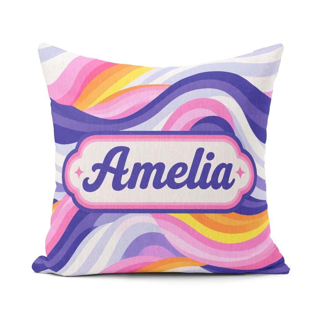 Custom Name Colorful Pastel Wave Gradient Flow Pattern Name Cute Square Filled Cushion Throw Pillow Sofa Bed Home Decor Zip Washable UK Made