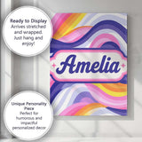 Personalised Name Colorful Pastel Wave Custom  Modern Room Accent Elegant Feature Canvas Wall Art Print Decor Picture Ready to Hang