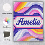 Personalised Name Colorful Pastel Wave Custom  Modern Room Accent Elegant Feature Canvas Wall Art Print Decor Picture Ready to Hang