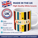 Personalized Custom Name Bold Vertical Stripes with Polka Dot Accent Seamless Pattern Name 11oz Ceramic Coffee Tea Mug White Large Handle