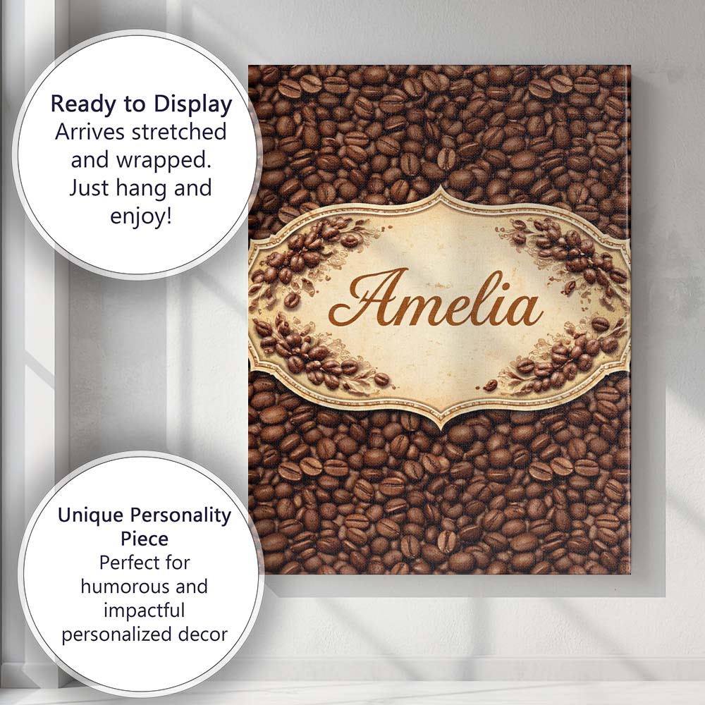 Personalised Name Realistic Roasted Coffee Beans Scatter Seamless Custom  Bespoke Canvas Wall Art Print Decor Picture Ready to Hang