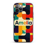 Abstract Mid Century Geometric Blocks Texture Custom Name Protective Phone Case Mobile Cover Durable Everyday Smartphone Shock Resistant