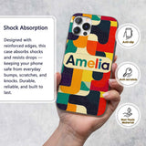 Abstract Mid Century Geometric Blocks Texture Custom Name Protective Phone Case Mobile Cover Durable Everyday Smartphone Shock Resistant