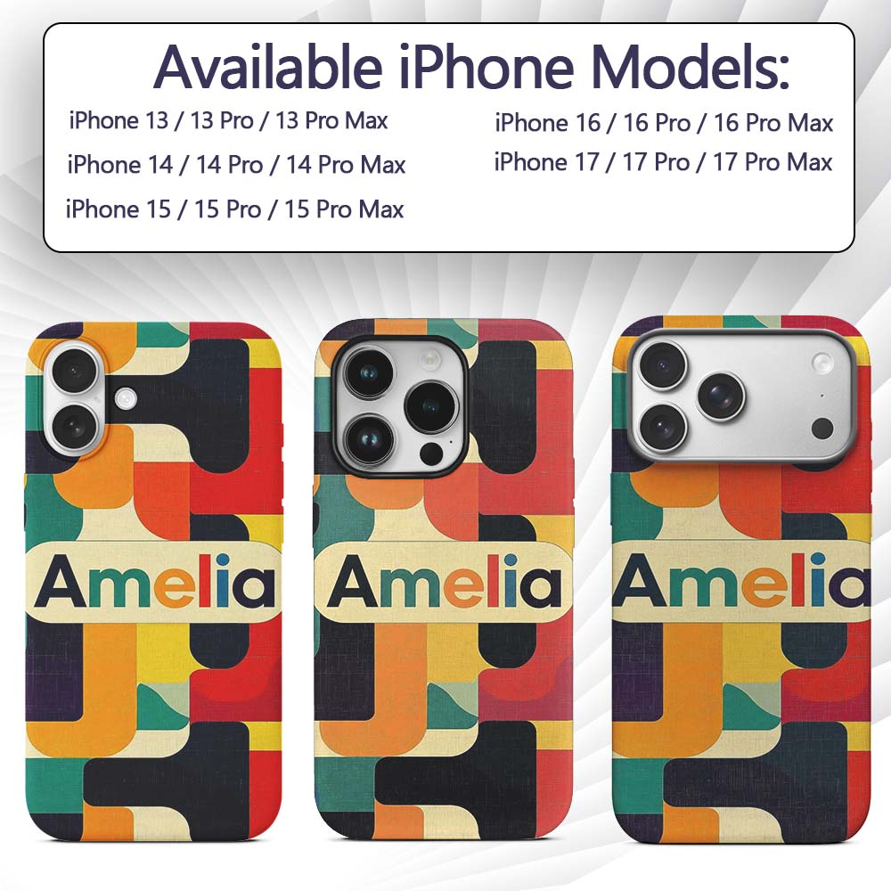 Abstract Mid Century Geometric Blocks Texture Custom Name Protective Phone Case Mobile Cover Durable Everyday Smartphone Shock Resistant