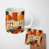 Personalized Custom Name Arch Landscape Abstract Shapes Pattern Seamless Name Cute Unique 11oz Ceramic Coffee Tea Mug White Large Handle