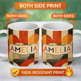 Personalized Custom Name Arch Landscape Abstract Shapes Pattern Seamless Name Cute Unique 11oz Ceramic Coffee Tea Mug White Large Handle