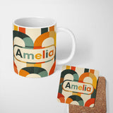 Personalized Custom Name Vintage Arch Rainbow Geometric Texture Pattern Seamless Name Cute 11oz Ceramic Coffee Tea Mug White Large Handle