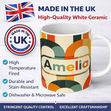 Personalized Custom Name Vintage Arch Rainbow Geometric Texture Pattern Seamless Name Cute 11oz Ceramic Coffee Tea Mug White Large Handle