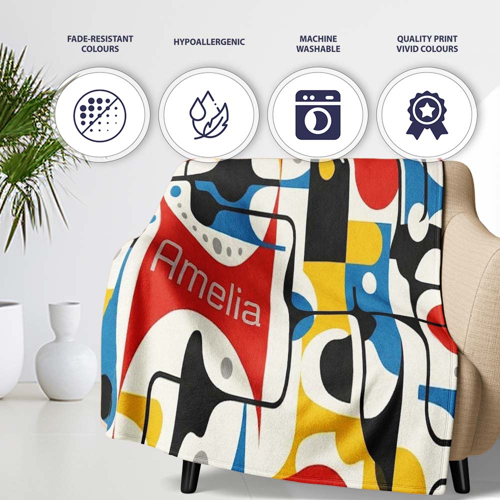Abstract Circles and Lines Mid Century Modern Pattern Seamless Name  Personalised Custom Name Super Soft Fleece Blanket Bed Sofa Throw