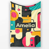 Bold Geometric Abstract Shapes Mid Century Color Block Pattern  Personalised Custom Name Super Soft Fleece Blanket Bed Sofa Throw