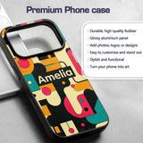 Bold Geometric Abstract Shapes Mid Century Color Custom Name Protective Phone Case Mobile Cover Durable Everyday Smartphone Shock Resistant