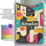 Bold Geometric Abstract Shapes Mid Century Color Block Pattern  Personalised Custom Name Super Soft Fleece Blanket Bed Sofa Throw