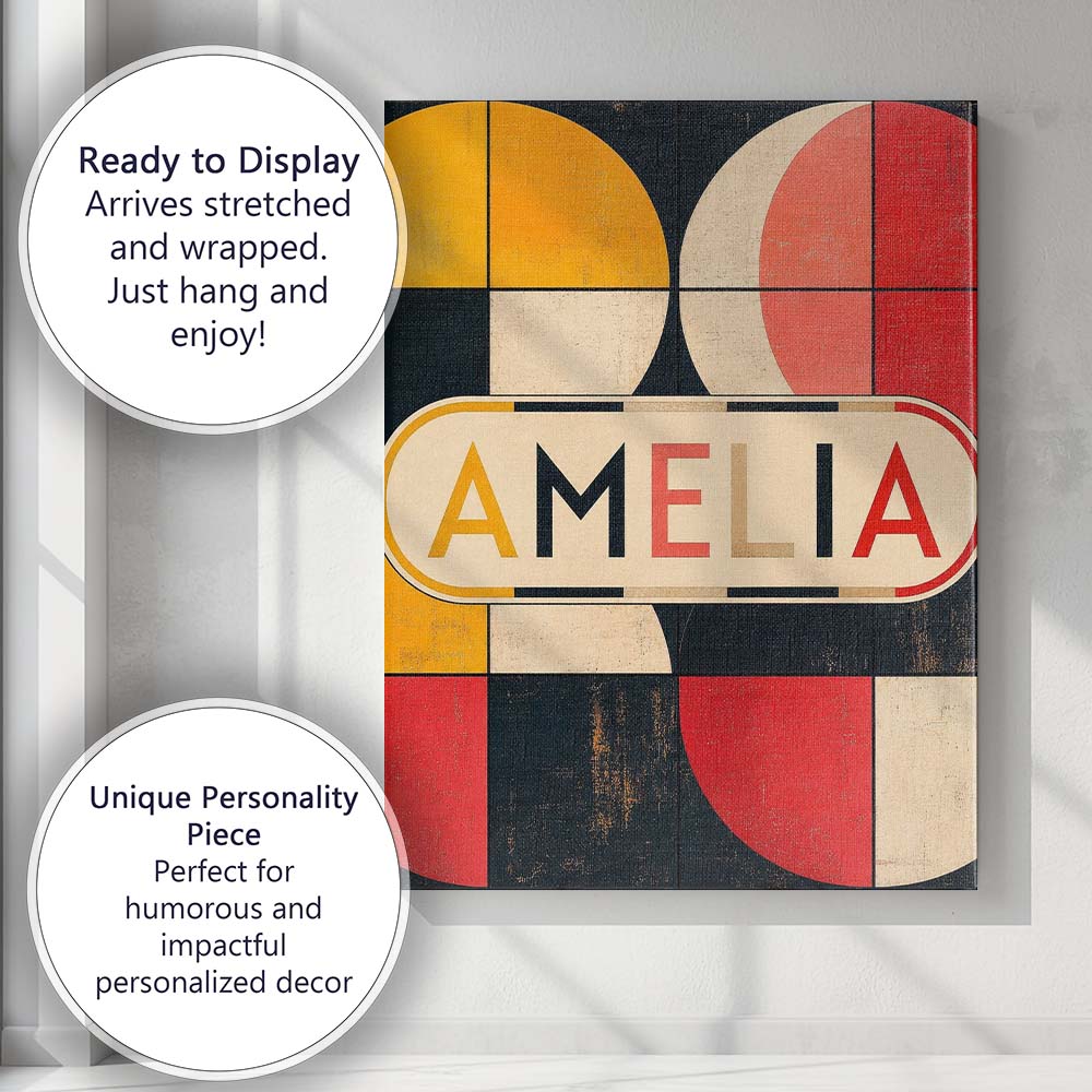 Personalised Name Circle Grid Geometric Custom  Modern Room Accent Elegant Feature Canvas Wall Art Print Decor Picture Ready to Hang