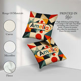 Custom Name Mid Century Triangle Geometric Abstract Pattern Name Square Filled Cushion Throw Pillow Sofa Bed Home Decor Zip Washable UK Made