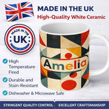 Personalized Custom Name Mid Century Triangle Geometric Abstract Pattern Seamless Name Cute 11oz Ceramic Coffee Tea Mug White Large Handle