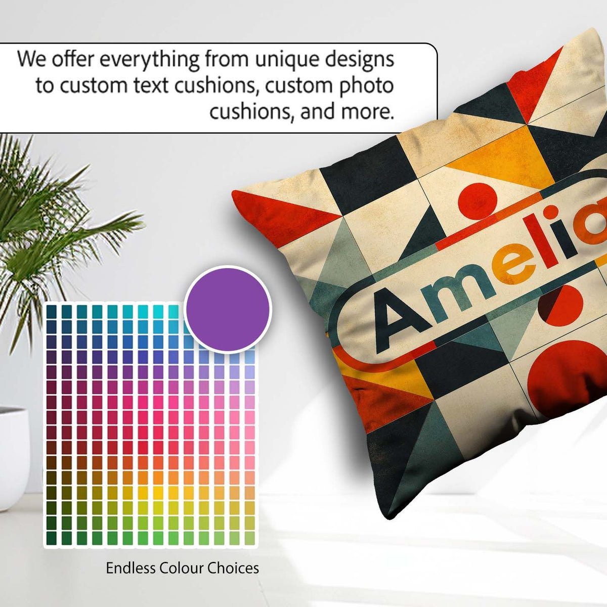 Custom Name Mid Century Triangle Geometric Abstract Pattern Name Square Filled Cushion Throw Pillow Sofa Bed Home Decor Zip Washable UK Made