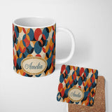 Personalized Custom Name Textured Abstract Rounded Shapes Pattern Seamless Name Cute Unique 11oz Ceramic Coffee Tea Mug White Large Handle