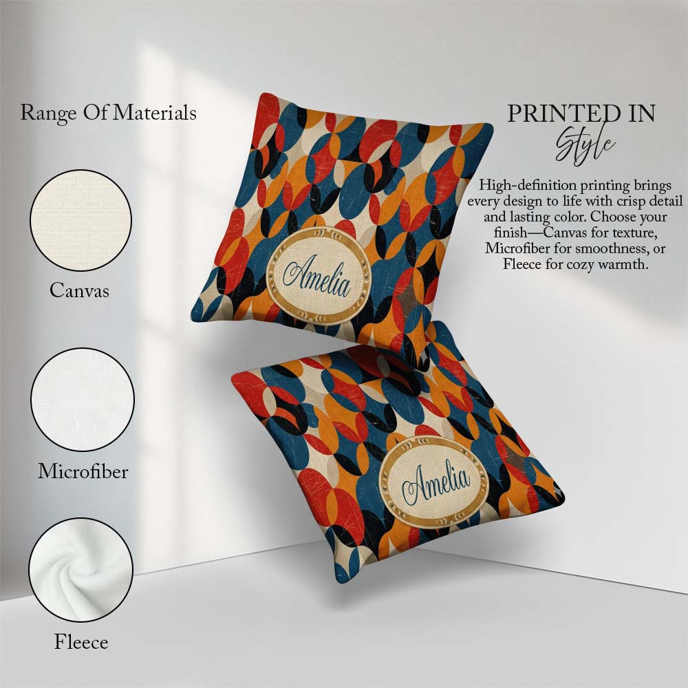 Custom Name Textured Abstract Rounded Pattern Seamless Name Cute Square Filled Cushion Throw Pillow Sofa Bed Home Decor Zip Washable UK Made