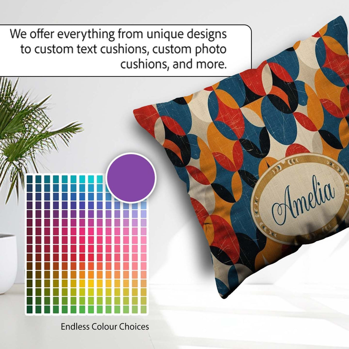 Custom Name Textured Abstract Rounded Pattern Seamless Name Cute Square Filled Cushion Throw Pillow Sofa Bed Home Decor Zip Washable UK Made