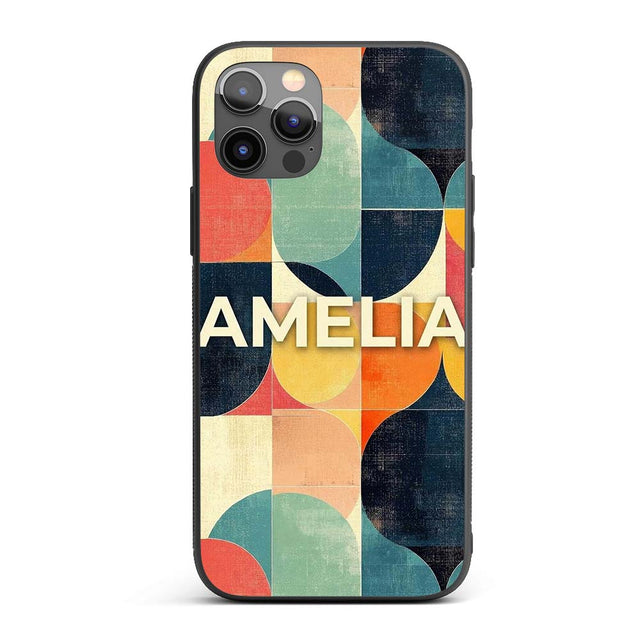 Modern Abstract Geometric Blocks Color Texture Custom Name Protective Phone Case Mobile Cover Durable Everyday Smartphone Shock Resistant