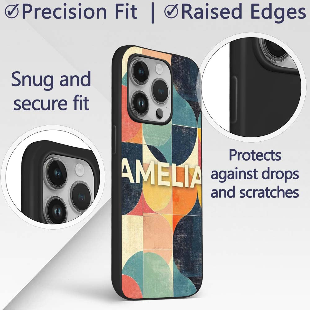 Modern Abstract Geometric Blocks Color Texture Custom Name Protective Phone Case Mobile Cover Durable Everyday Smartphone Shock Resistant